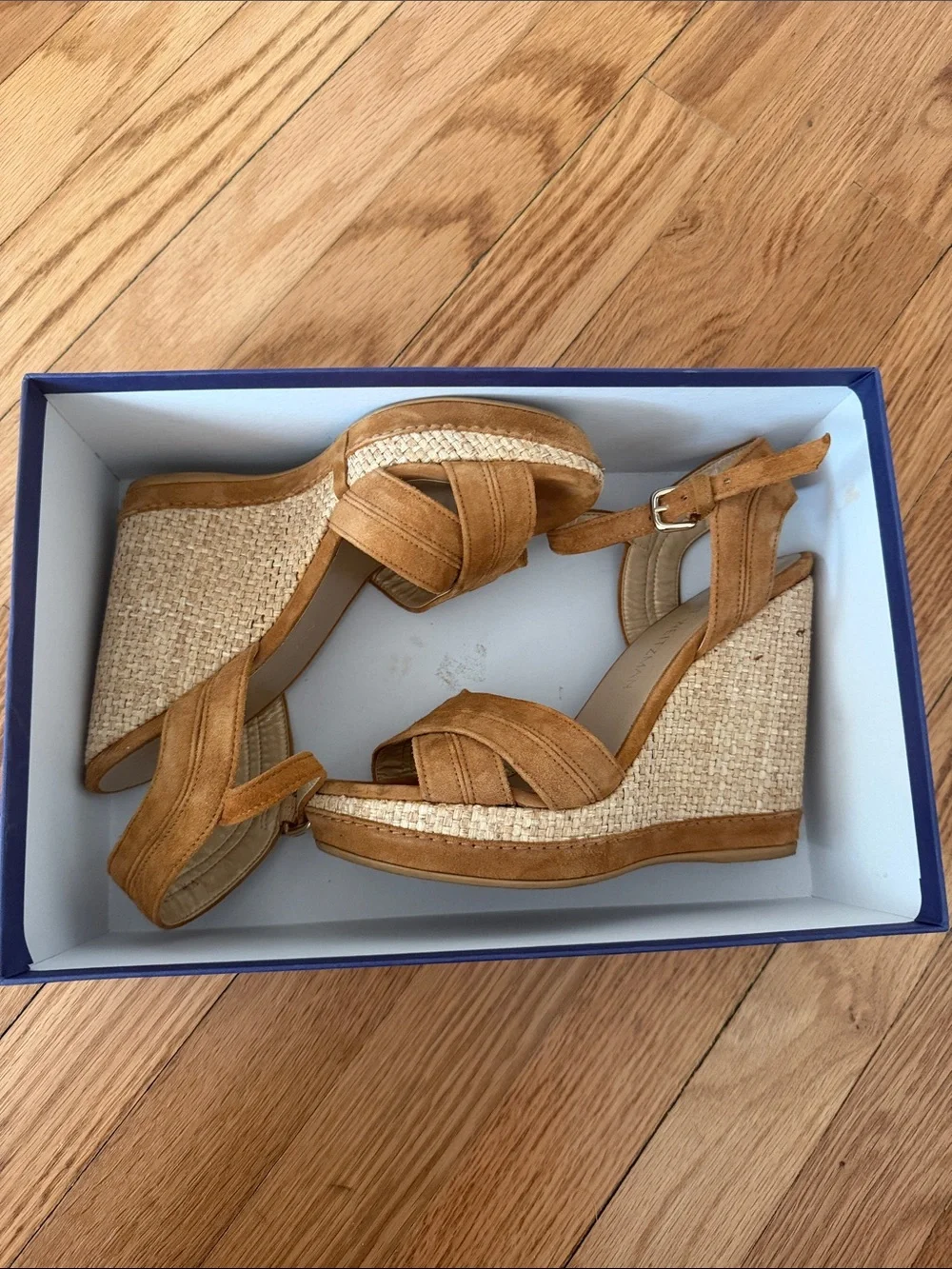 Stuart Weitzman Tan Suede Espadrille Wedge Sandals - Picture 9 of 9